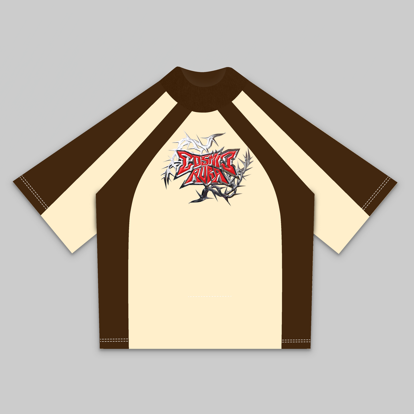 COSMIC AURA PANELLED OVERSIZED TSHIRT BROWN